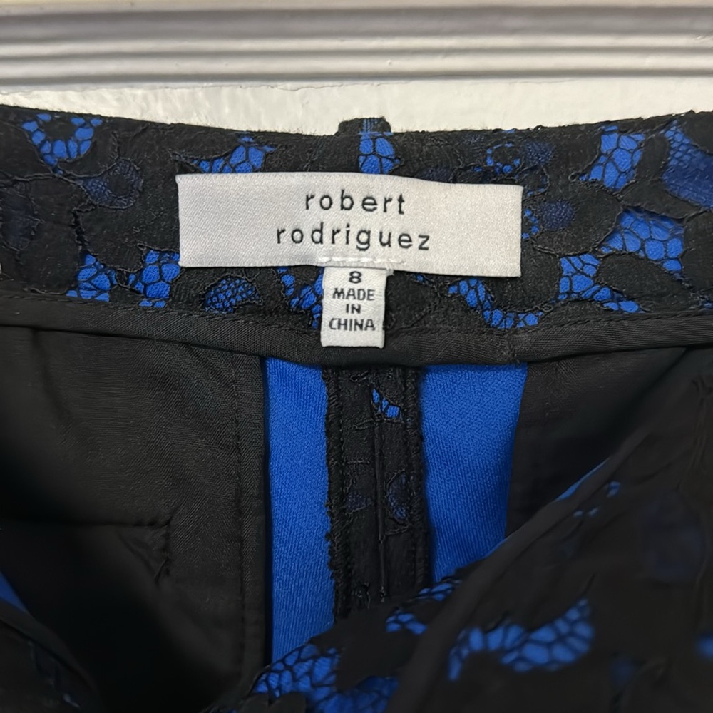 Robert Rodriquez Black Eyelash Lace Cobalt Blue High Waist Cropped Capri 8 NEW - Picture 4 of 13